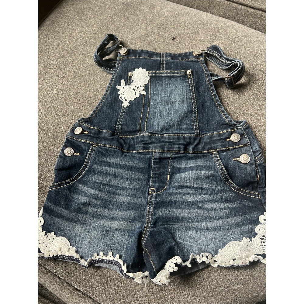 Jordache Jean Short Overalls Girls Denim Lace 7M Stretch Shortalls Toddler